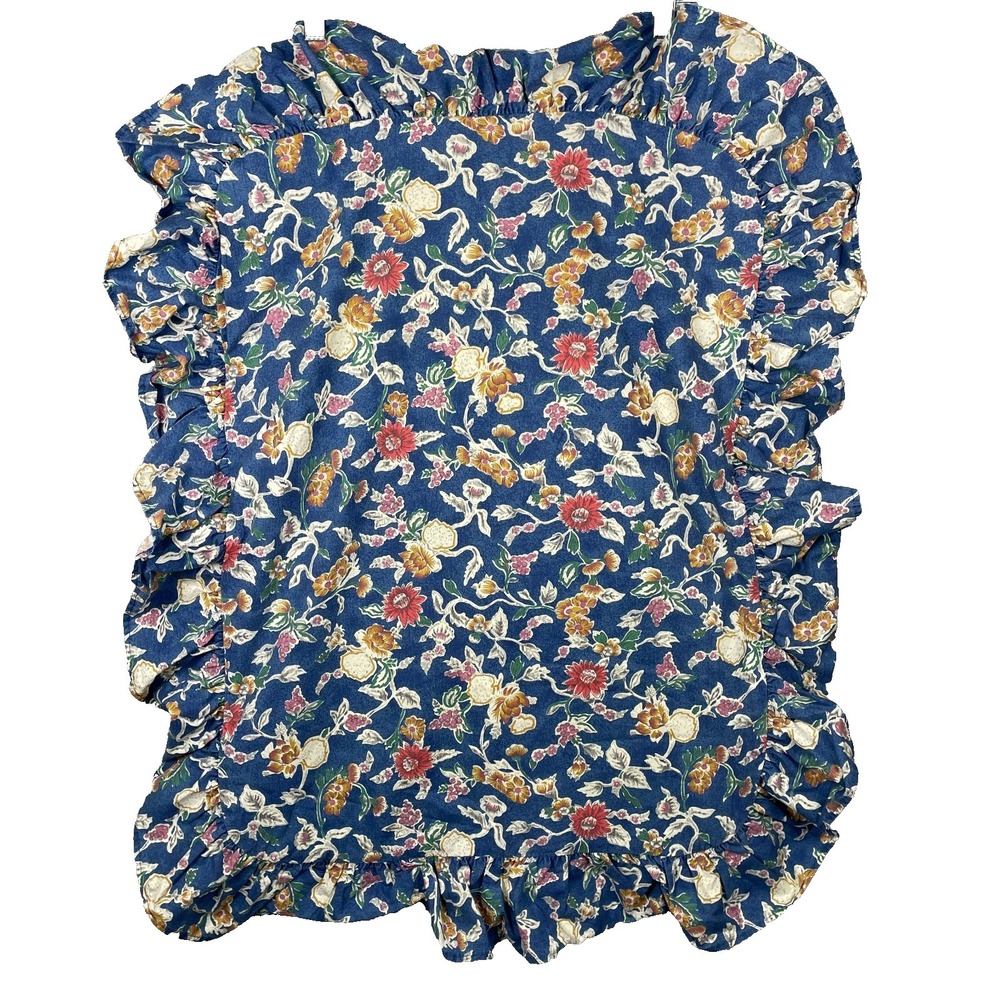 1 Ralph Lauren JaRDIN Blue Floral Fruit King Ruffled Pillow Sham Vintage